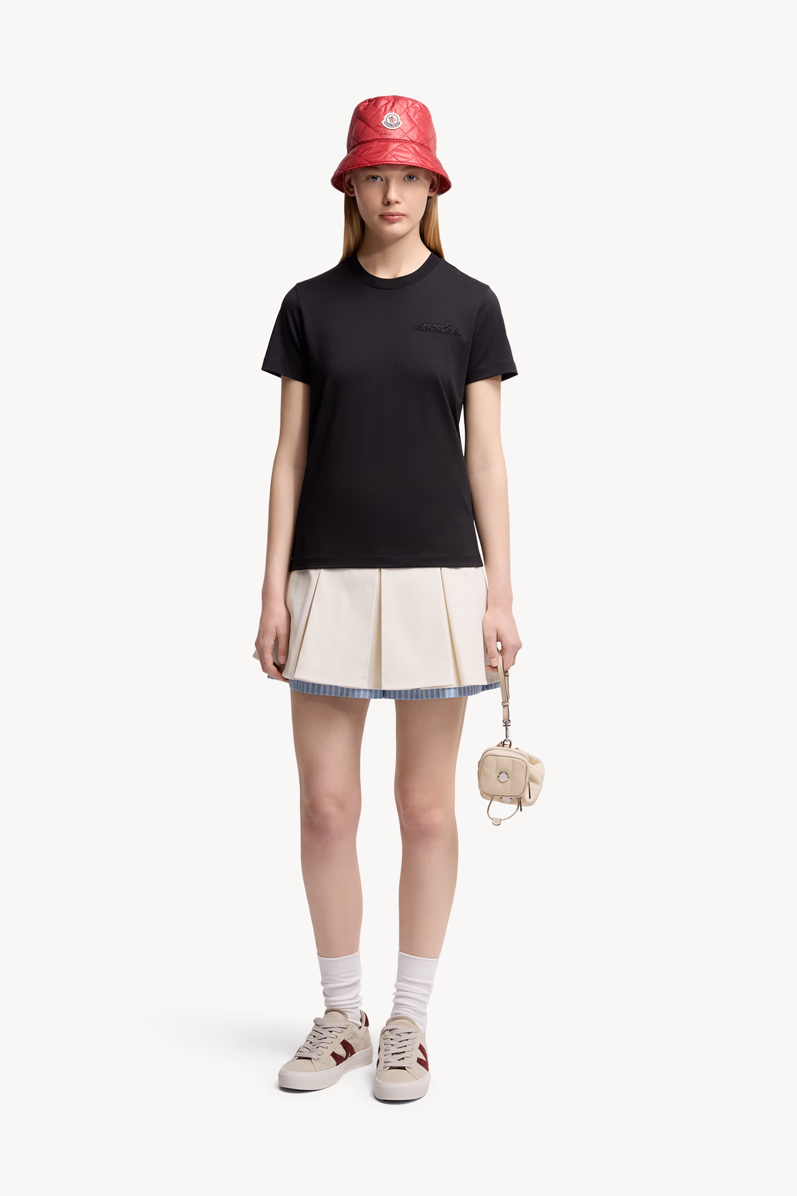 Beaded Logo Cotton T-Shirt Women Black Moncler 0